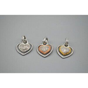 Sterling Silver Heart Pendant Set of 3 925 JS Gold Bronze Cubic Zirconia 9.95g
